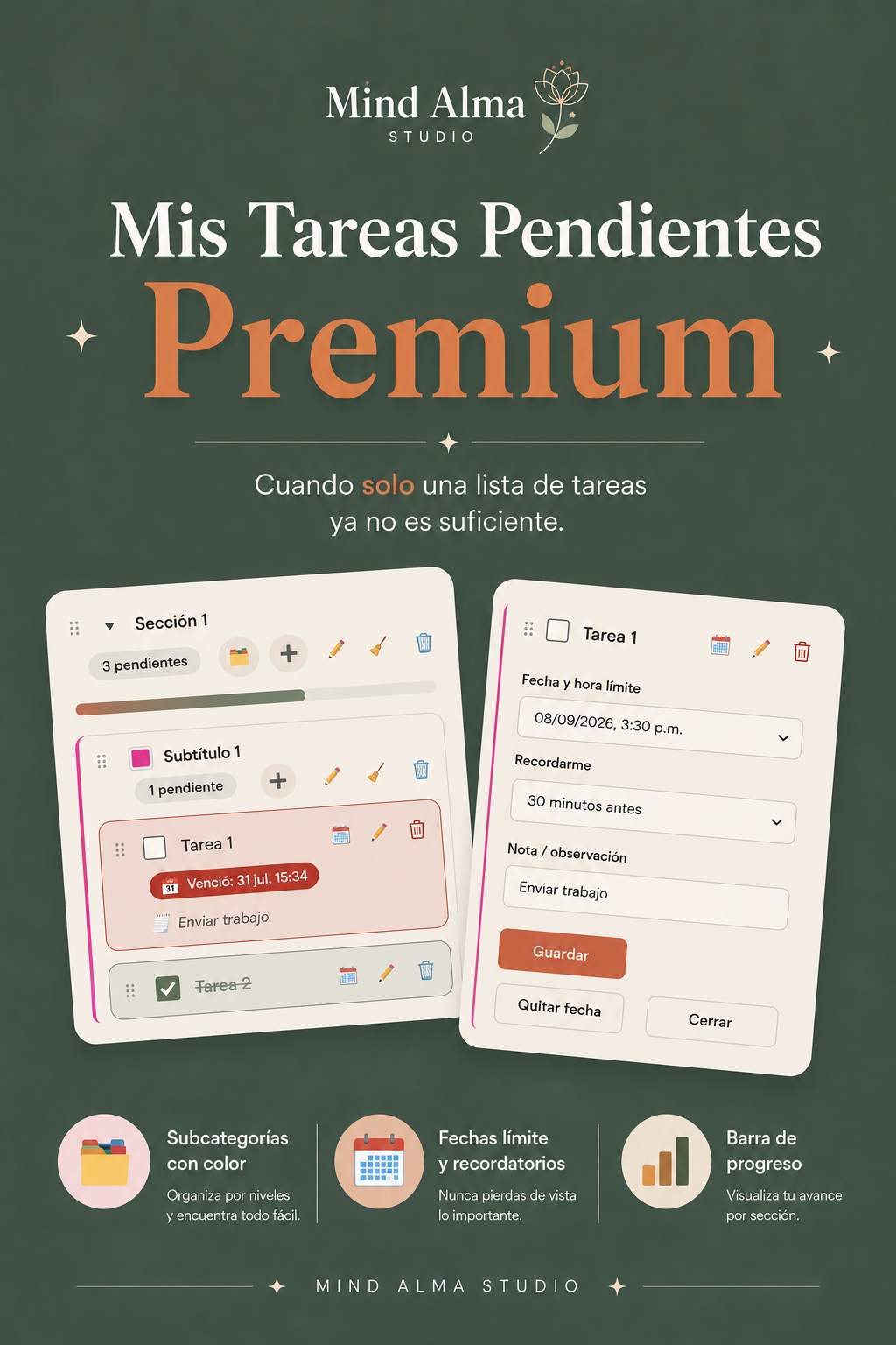 Organizador de tareas pendientes | Versión Premium